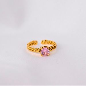 Sparkly Pink CZ Gold Ring